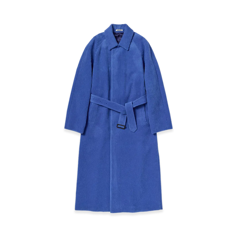 AURALEE Women's Wool Cashmere Corduroy Soutien Collar Coat "Royal Blue"