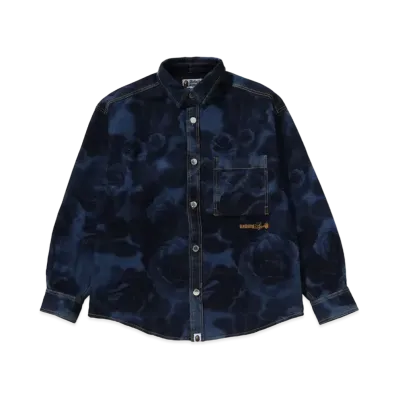 A BATHING APE Floral Camo Jacquard 13Oz Denim LS Shirt "Navy"