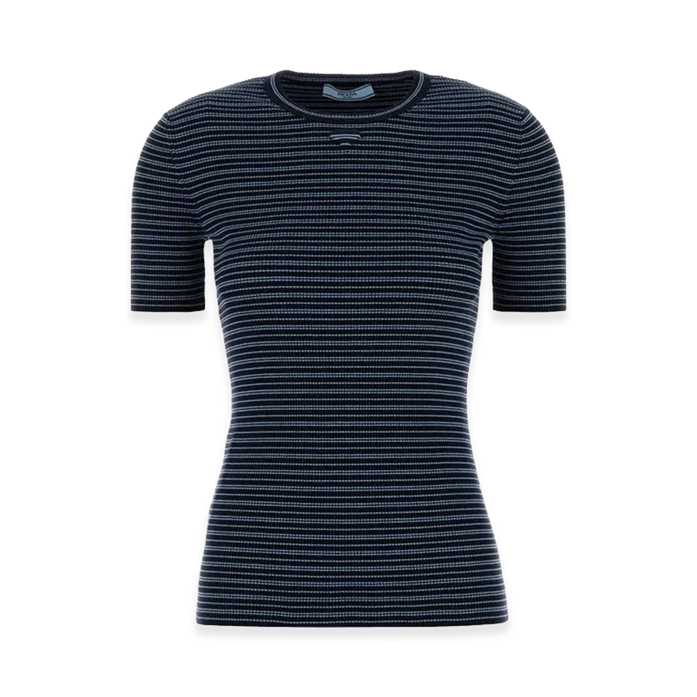 PRADA Women's Embroidestretch Cotton Blend T-Shirt "Stripped"