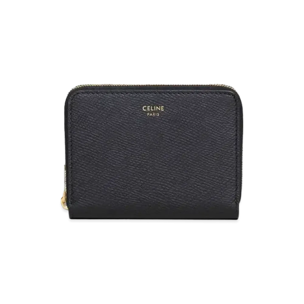 CELINE Compact Zipped Wallet in Grained Calfskin "Black"