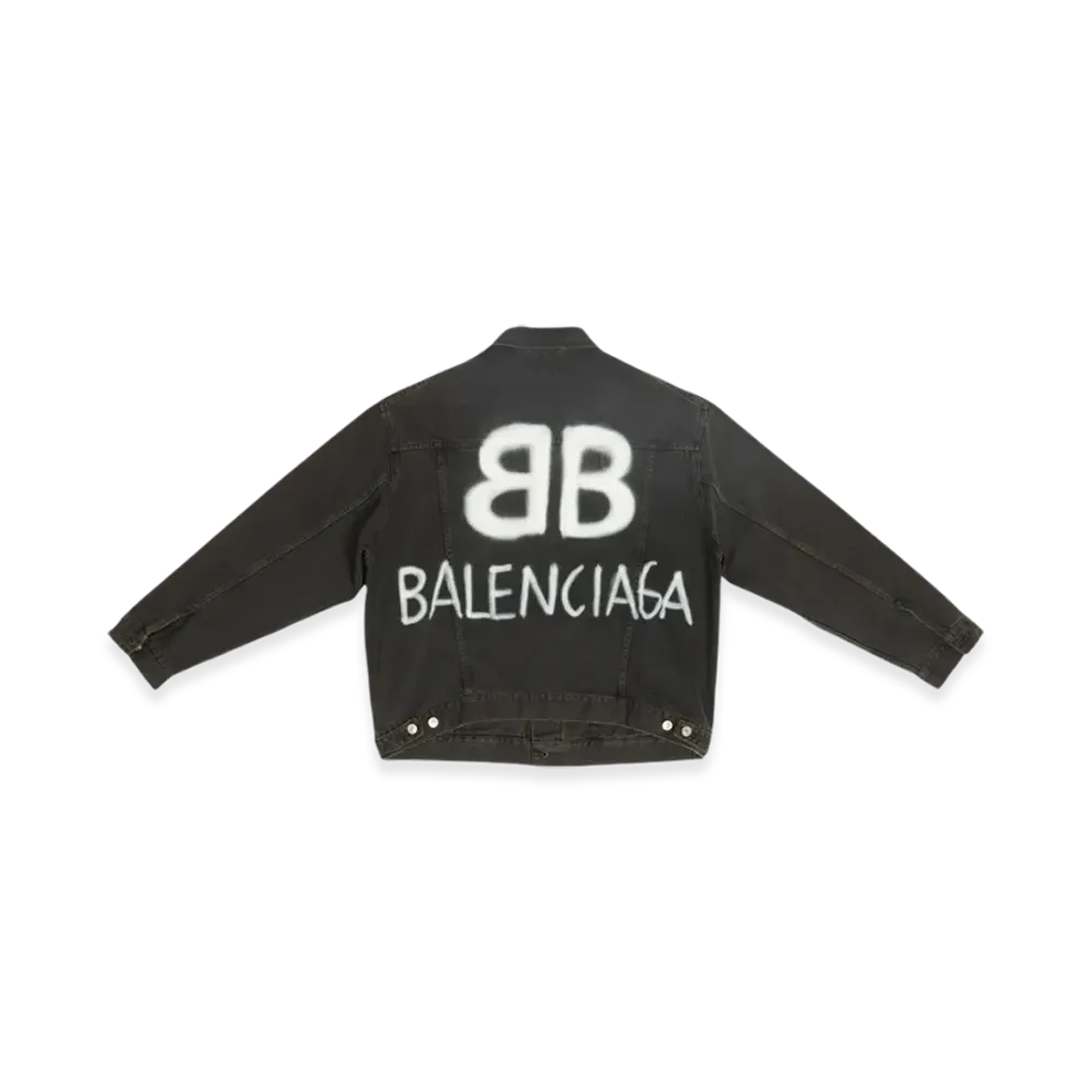 BALENCIAGA Spray Paint Logo Denim Jacket "Black"