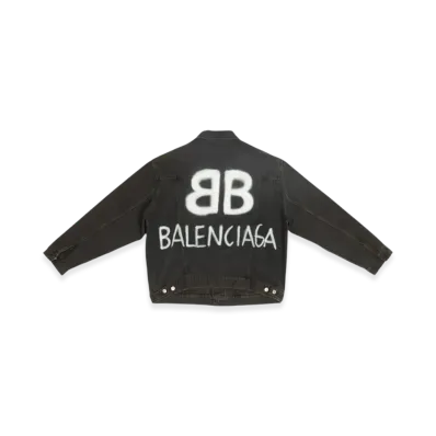 BALENCIAGA Spray Paint Logo Denim Jacket "Black"