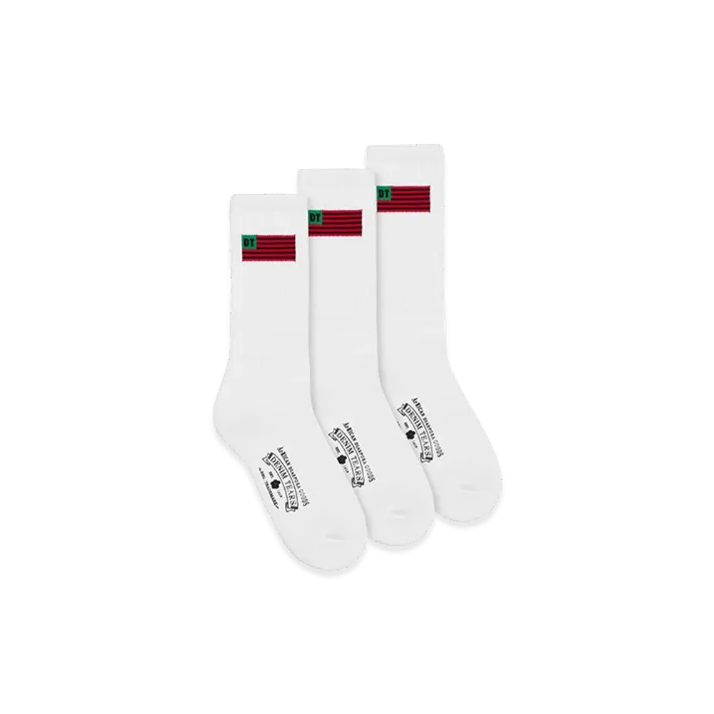 DENIM TEARS 1619 Pan African American Flag 3-Pack Socks "White"
