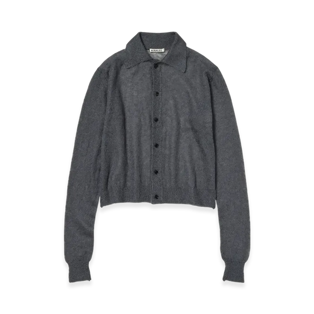 AURALEE Kid Mohair Sheer Knit Shirt Cardigan "Top Charcoal"