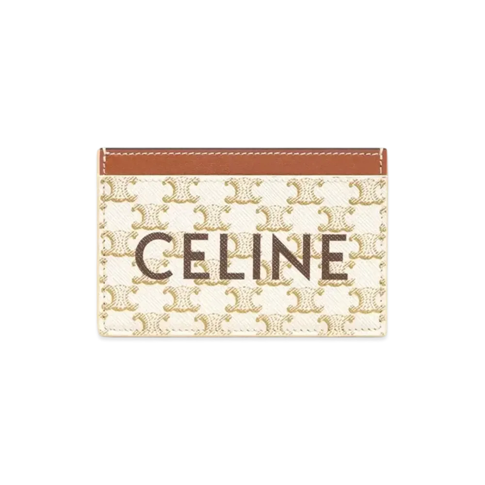 CELINE Card Holder In Triomphe Canvas With Celine Print "White/Tan"