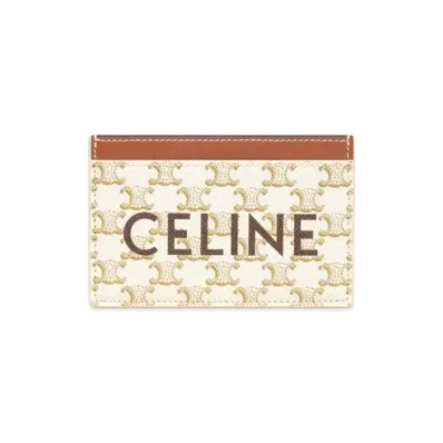 CELINE Card Holder In Triomphe Canvas With Celine Print "White/Tan"
