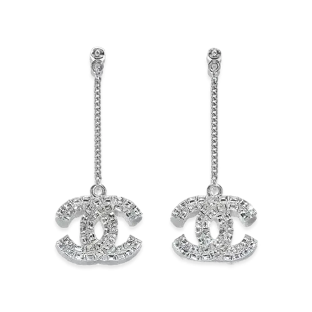 CHANEL Coco Mark Crystal Earrings "Silver"