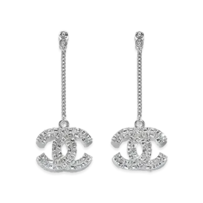 CHANEL Coco Mark Crystal Earrings "Silver"