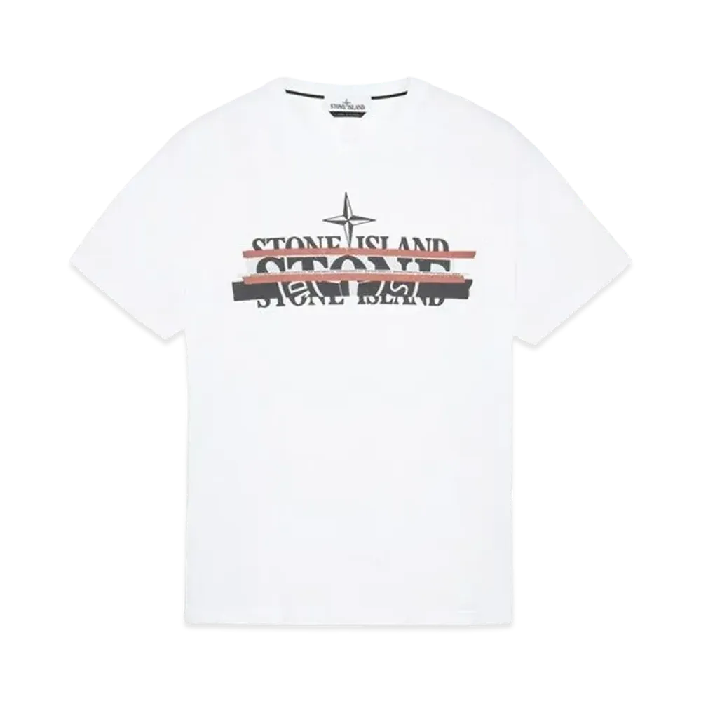 Stone Island 2NS82 COTTON JERSEY 'MIXED MEDIA ONE' PRINT_SLIM FIT "White"