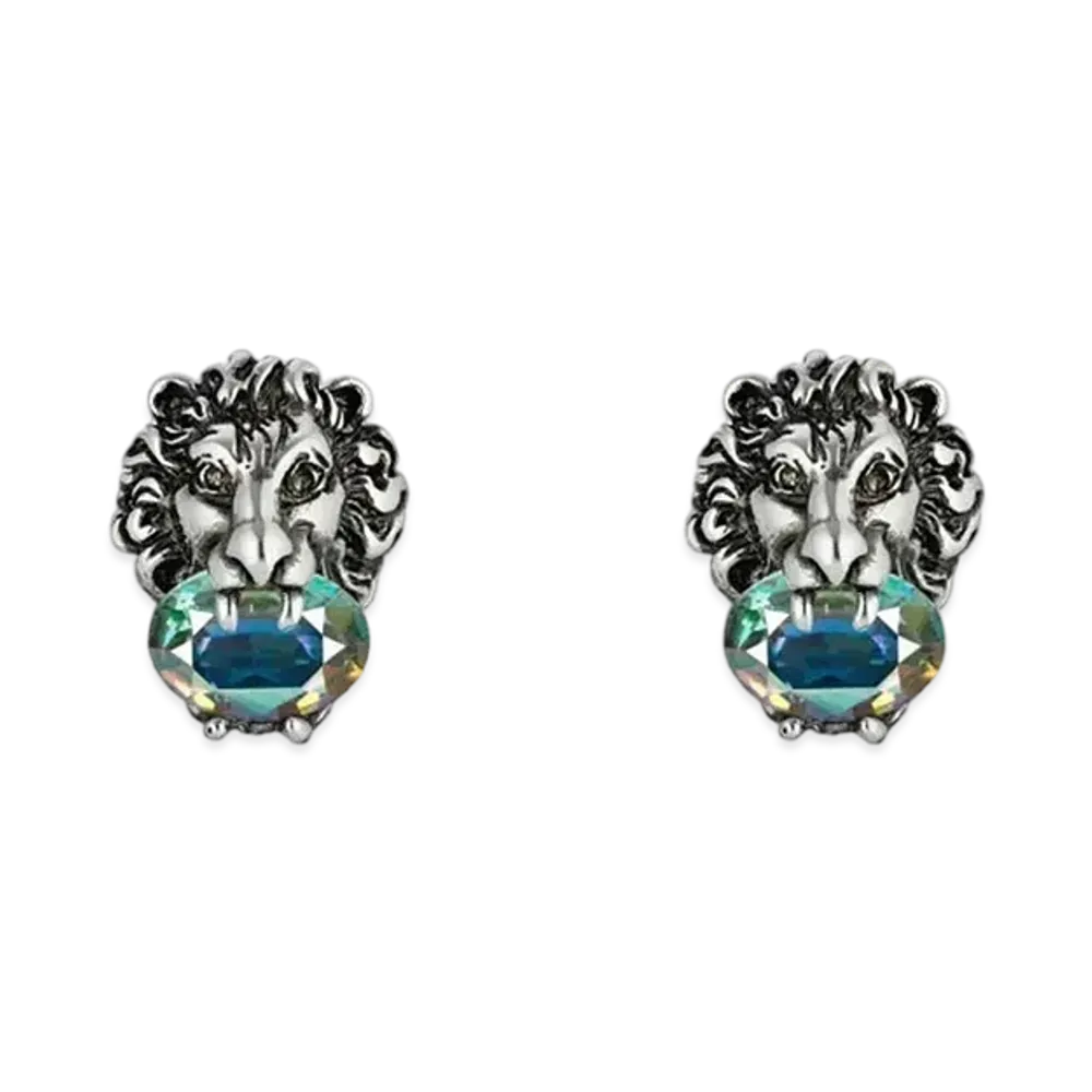 GUCCI Crystal Lion Head Earrings "Crystal"