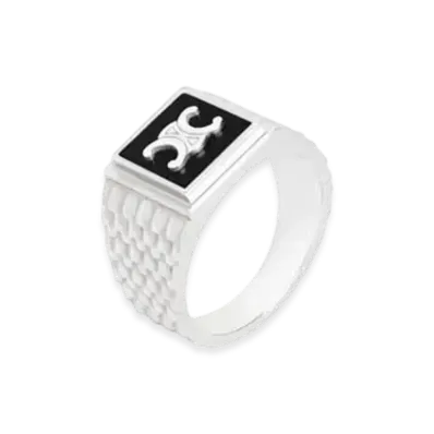 CELINE Triomphe Python Signet Ring in Onyx and Sterling Silver with Rhodium Finish "Black/Silver"