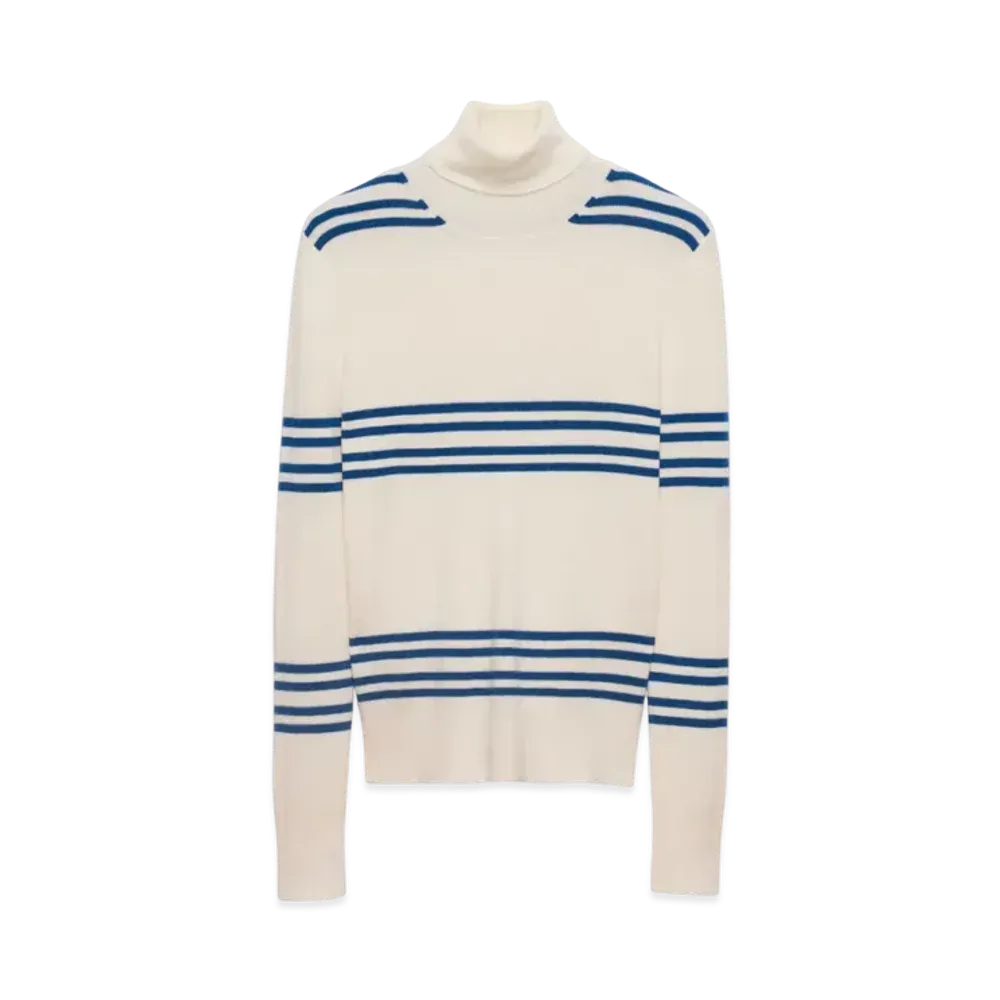 PRADA Women's Striped Wool Turtleneck Sweater "Natural/Teal"