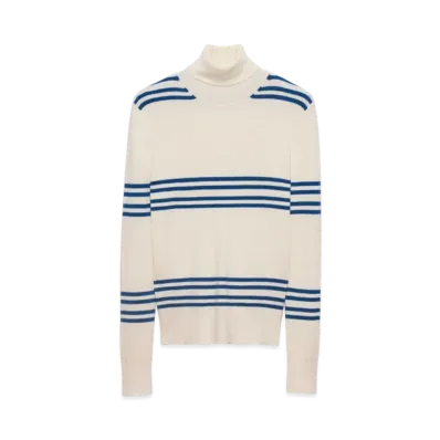PRADA Women's Striped Wool Turtleneck Sweater "Natural/Teal"