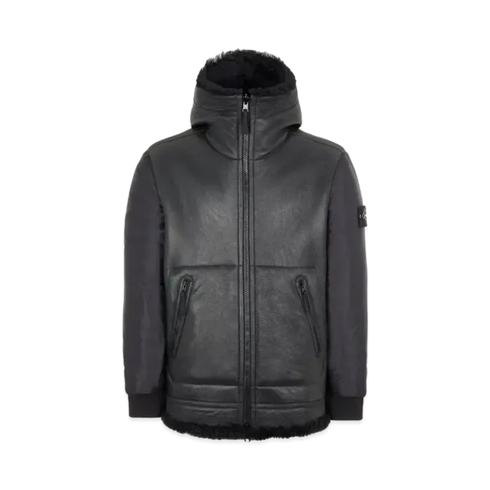 Stone Island 00197 SHEEPSKIN + NYLON RASO QUILTED WITH PRIMALOFT INSULATION TECHNOLOGY_REVERSIBLE PIECE "Black"