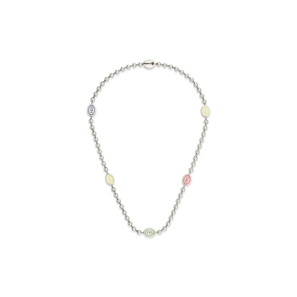 GUCCI Interlocking G Bull Chain Necklace Enamel "Multicolor"
