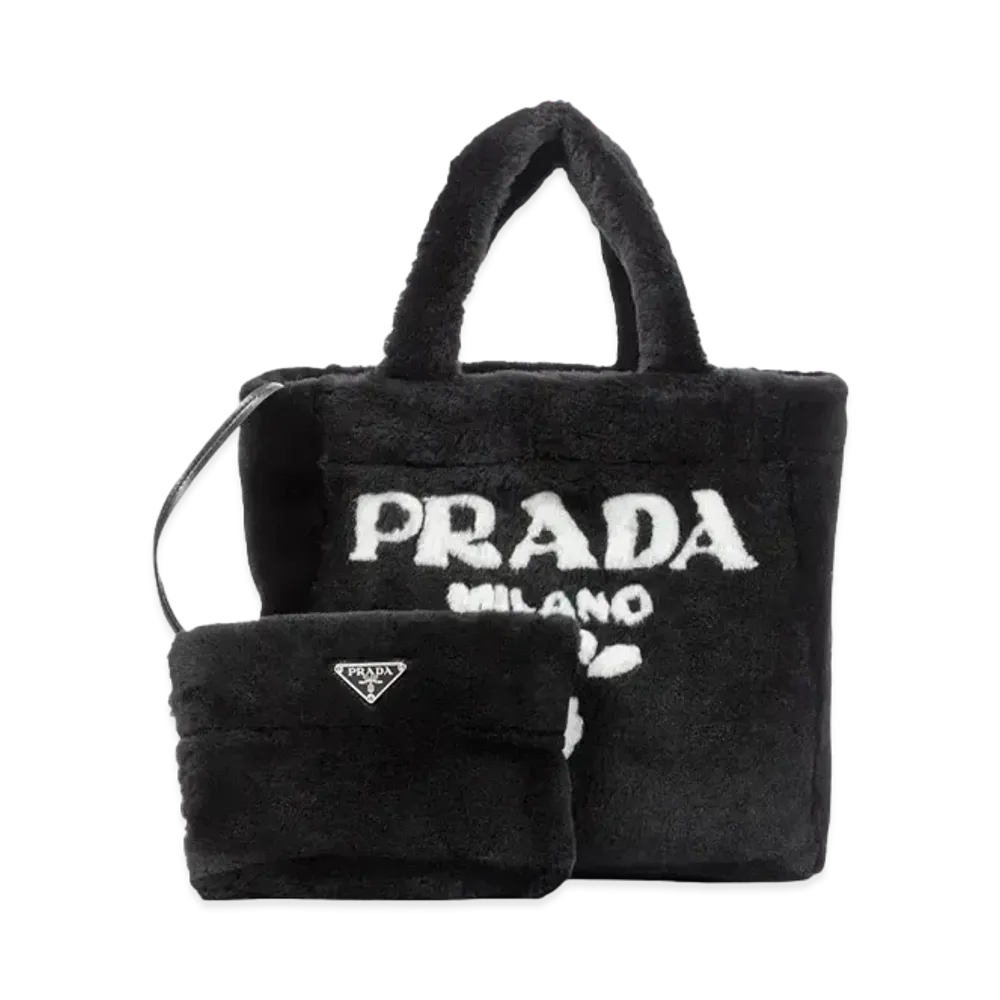 PRADA Medium Shearling Tote Bag "Black"