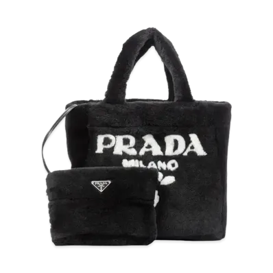 PRADA Medium Shearling Tote Bag "Black"