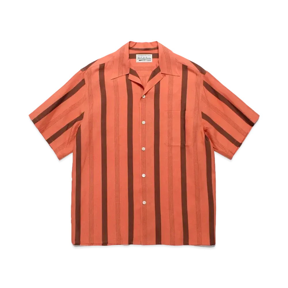 WACKO MARIA Striped Open Collar Shirt "Orange"