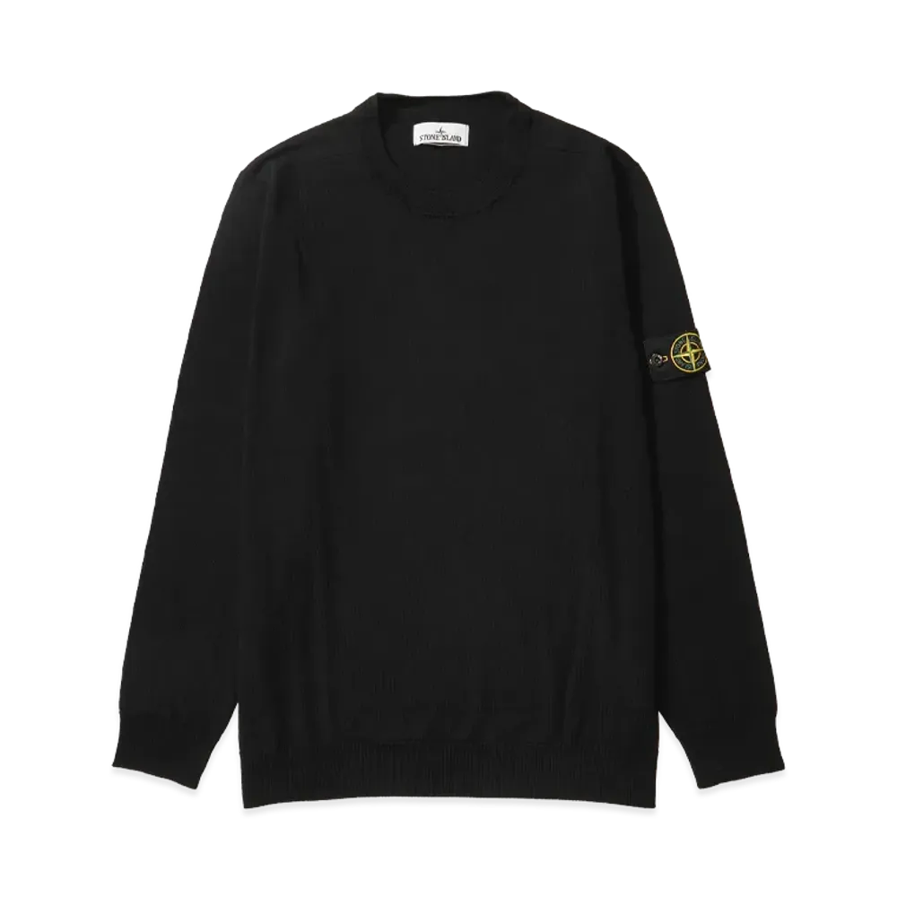 Stone Island Light Pure RWS Wool Crew Neck Sweater With Ribbed Detail "Black"
