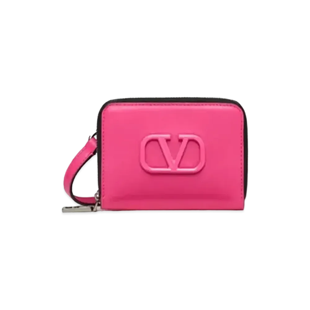 Valentino Lacquered V Logo Signature Neck Holder Wallet "Pink"