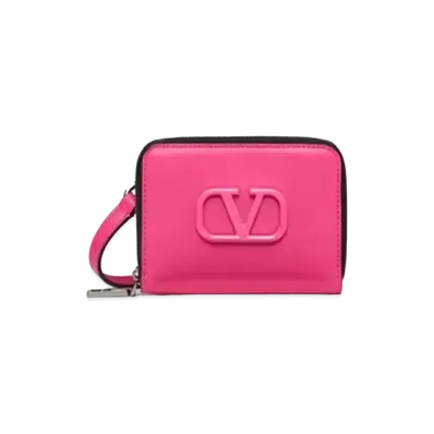 Valentino Lacquered V Logo Signature Neck Holder Wallet "Pink"