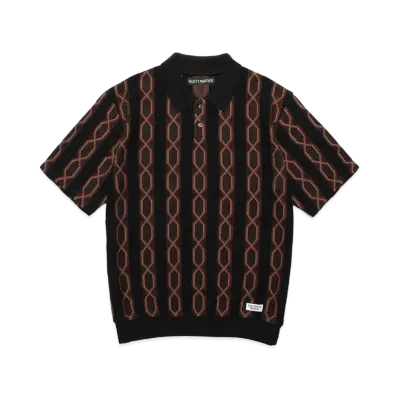 WACKO MARIA Striped Jacquard Summer Knit Polo Shirt "Black"