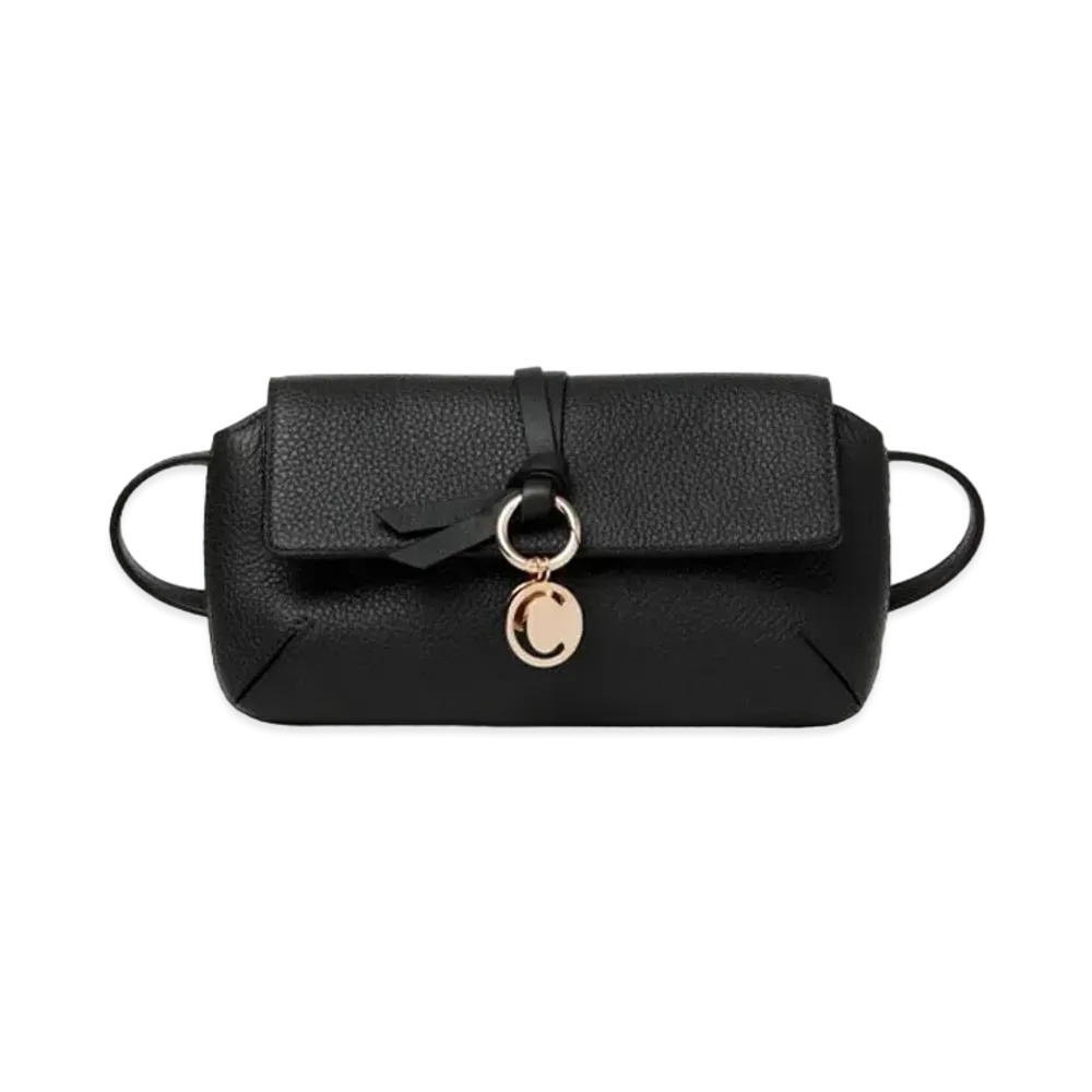 Chloe Alphabet Cross Body Pouch In Grained & Shiny Calfskin "Black"