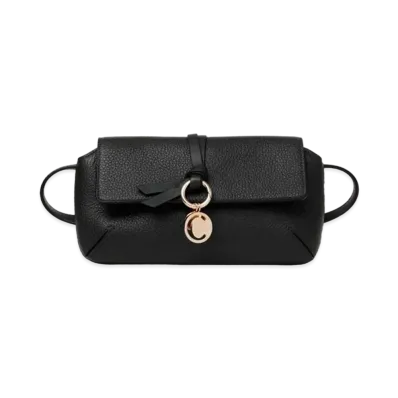Chloe Alphabet Cross Body Pouch In Grained & Shiny Calfskin "Black"