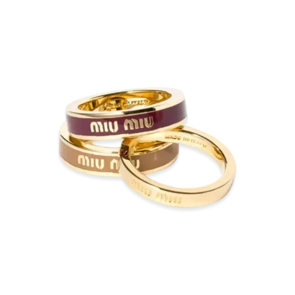 MIUMIU Enameled Metal Rings "Caramel/Gold/Wine Red"