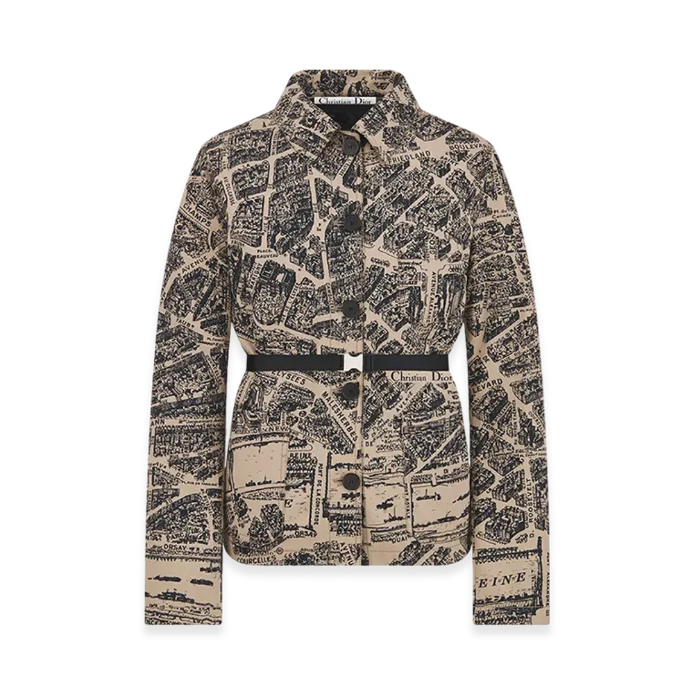 Dior Women's 2-In-1 Jacket Gabardine Plan Paris Motif "Beige/Black"