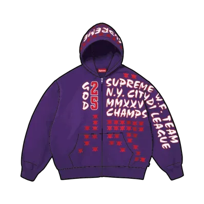 Supreme League Champs Zip Up Hooded Sweatshirt "Purple"