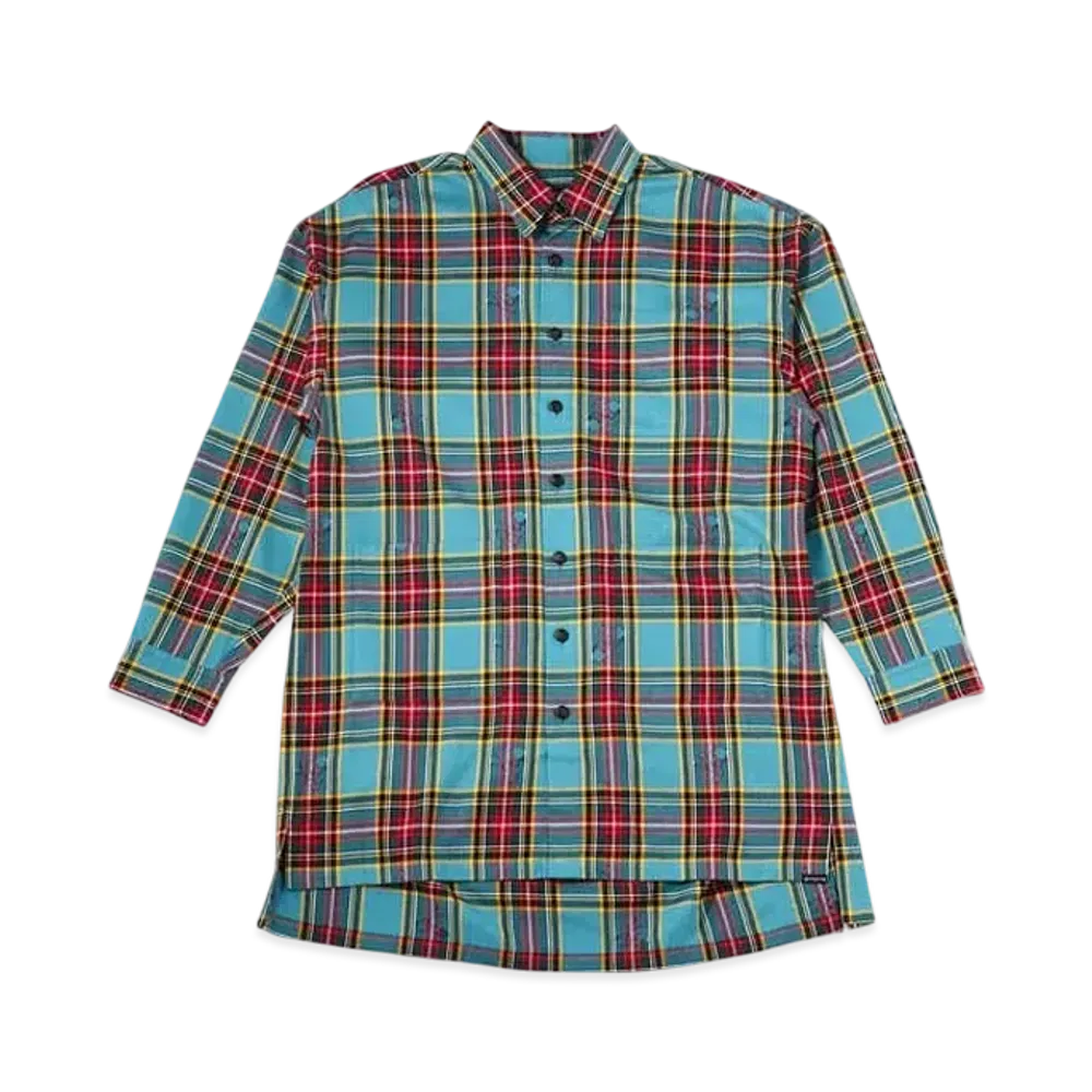 mastermind WORLD Long Plaid Shirts "Blue Base (Block Plaid)"