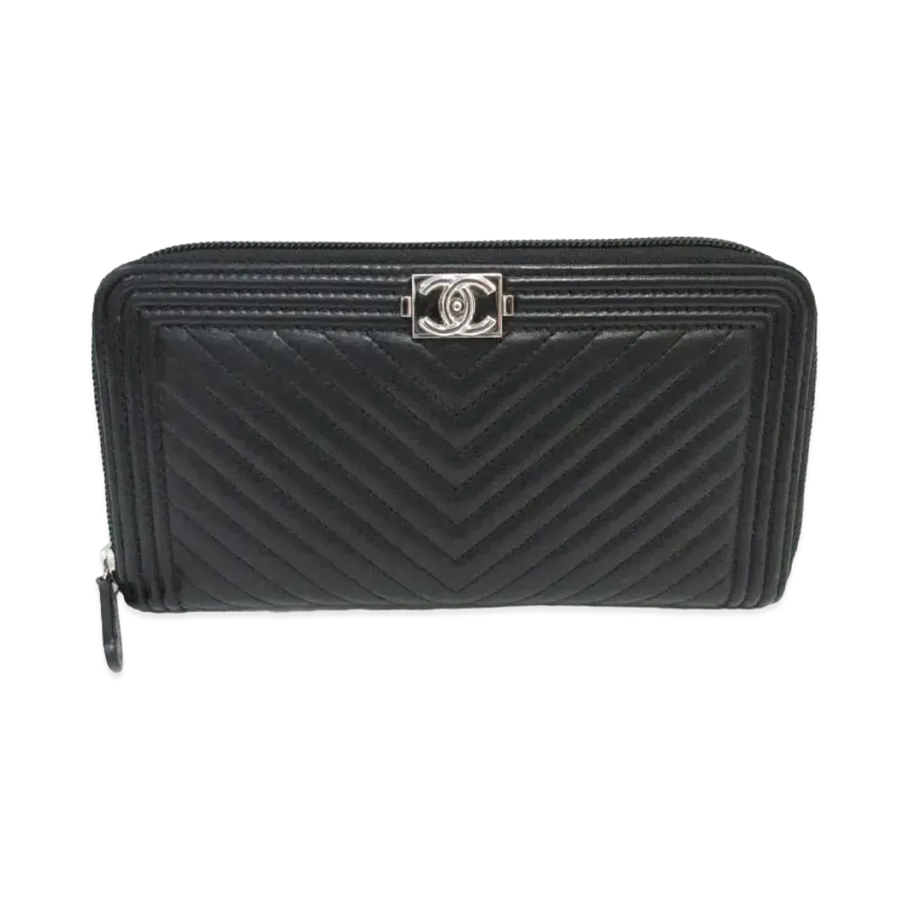 CHANEL Boy Chanel V Stitch Wallet Caviarskin "Black/Silver"