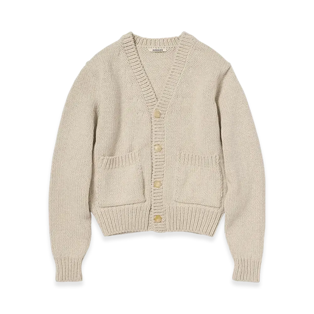 AURALEE Wool Cashmere Felted Knit Cardigan "Ivory"
