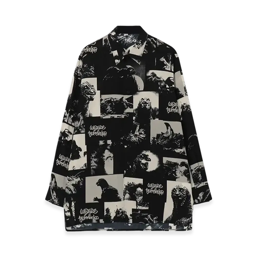 WILDSIDE Yohji Yamamoto x IZUMONSTER All-over Print Rayon Shirt "Black"