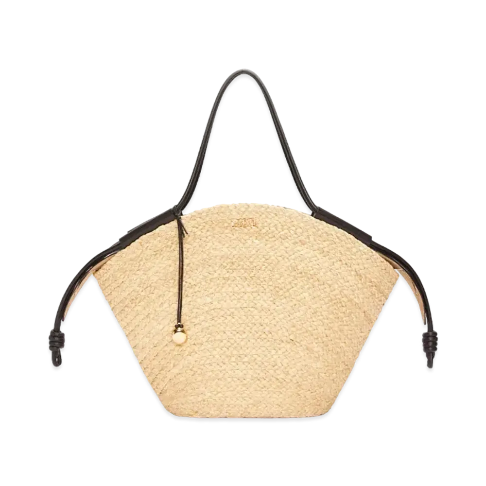 LOEWE Large Paseo Basket in Raffia and Nappa Calfskin "Natural/Black"