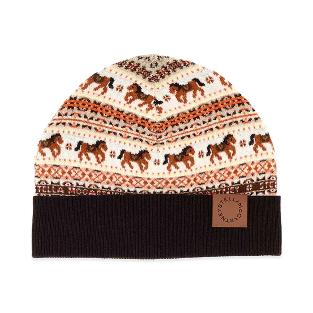 STELLA McCARTNEY Women's Embroidered Wool Beanie Hat "Multicolor"