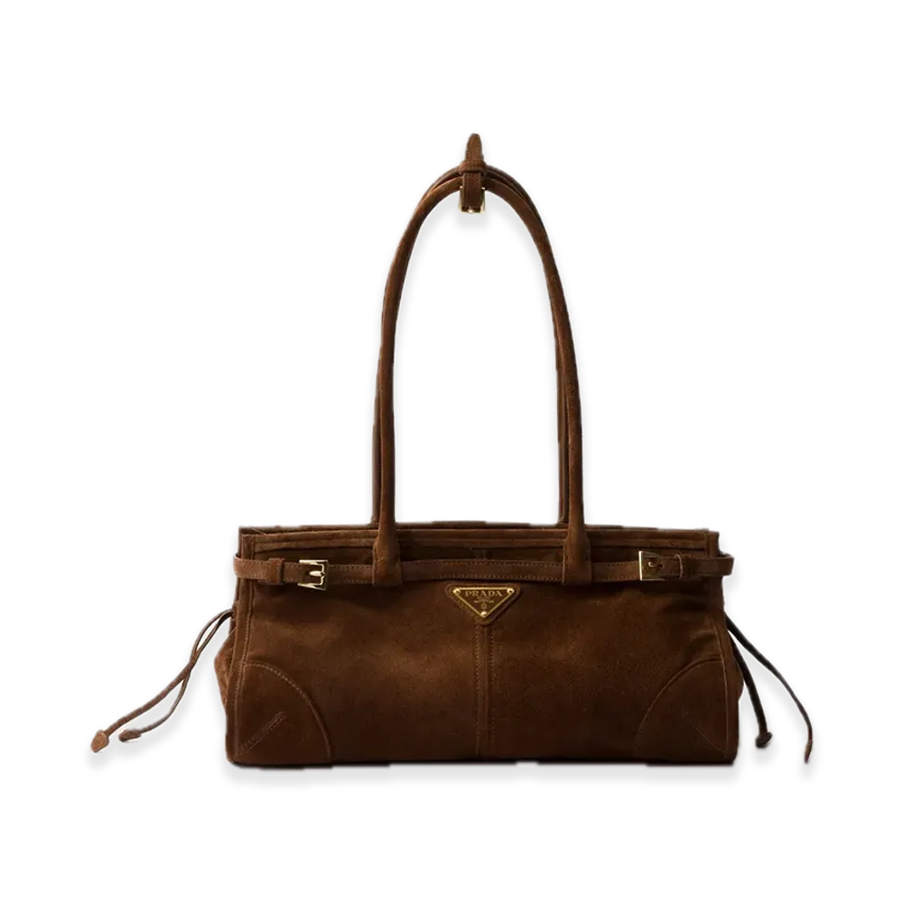 PRADA Bonnie Medium Suede Handbag "Dark Brown"