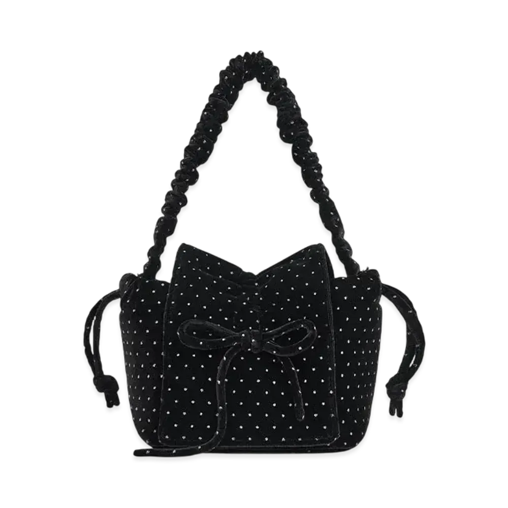 CHARLES & KEITH Velvet Bowl Ruched Top Handle Bag "BlackTextured"