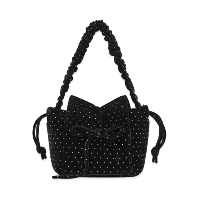 CHARLES & KEITH Velvet Bowl Ruched Top Handle Bag "BlackTextured"