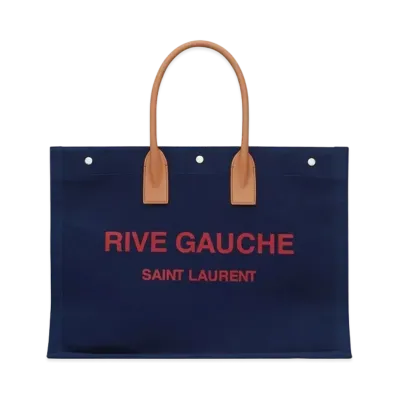 Saint Laurent Rive Gauche Large Tote Bag In Canvas "Marine Rose/Brown"