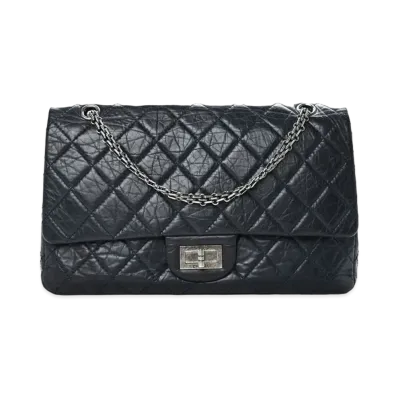 CHANEL 2.55 Chain Shoulder Aged Calfskin "Navy/Silver"