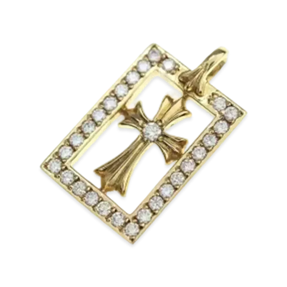 Chrome Hearts 22K Diamond Framed Open Baby Fat Pendant Top "Yellow Gold"