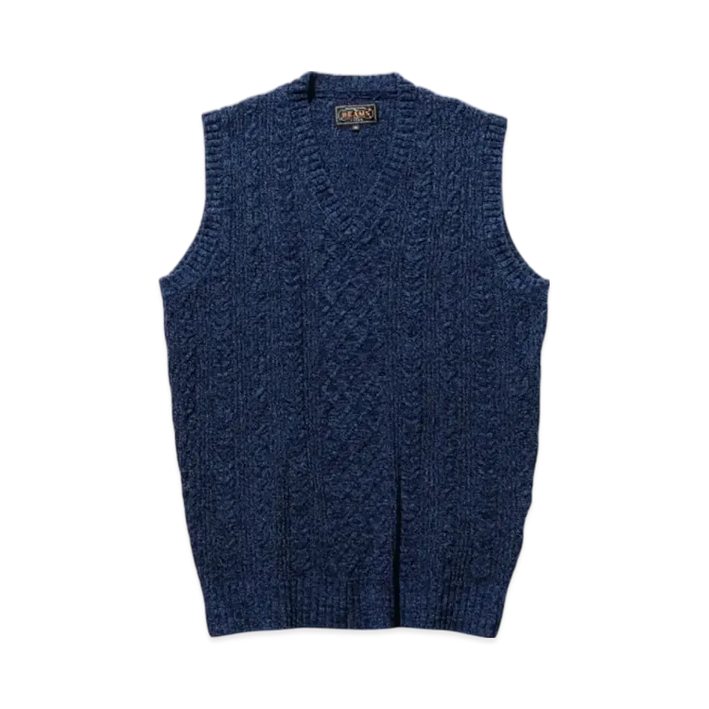 BEAMS Alan Pattern Vest Cotton Polyester Indigo Dye "Navy"
