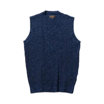 BEAMS Alan Pattern Vest Cotton Polyester Indigo Dye "Navy"