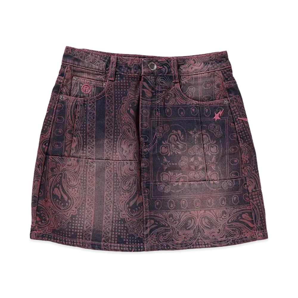A BATHING APE Women's Paisley Pattern Denim Skirt "Pink"