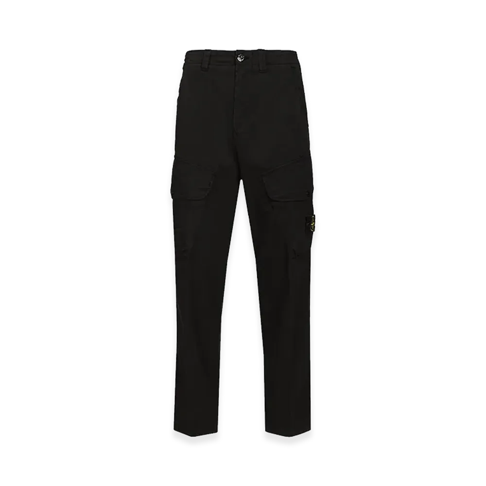 Stone Island Stretch Organic Cotton Twill Cargo Trousers "Black"