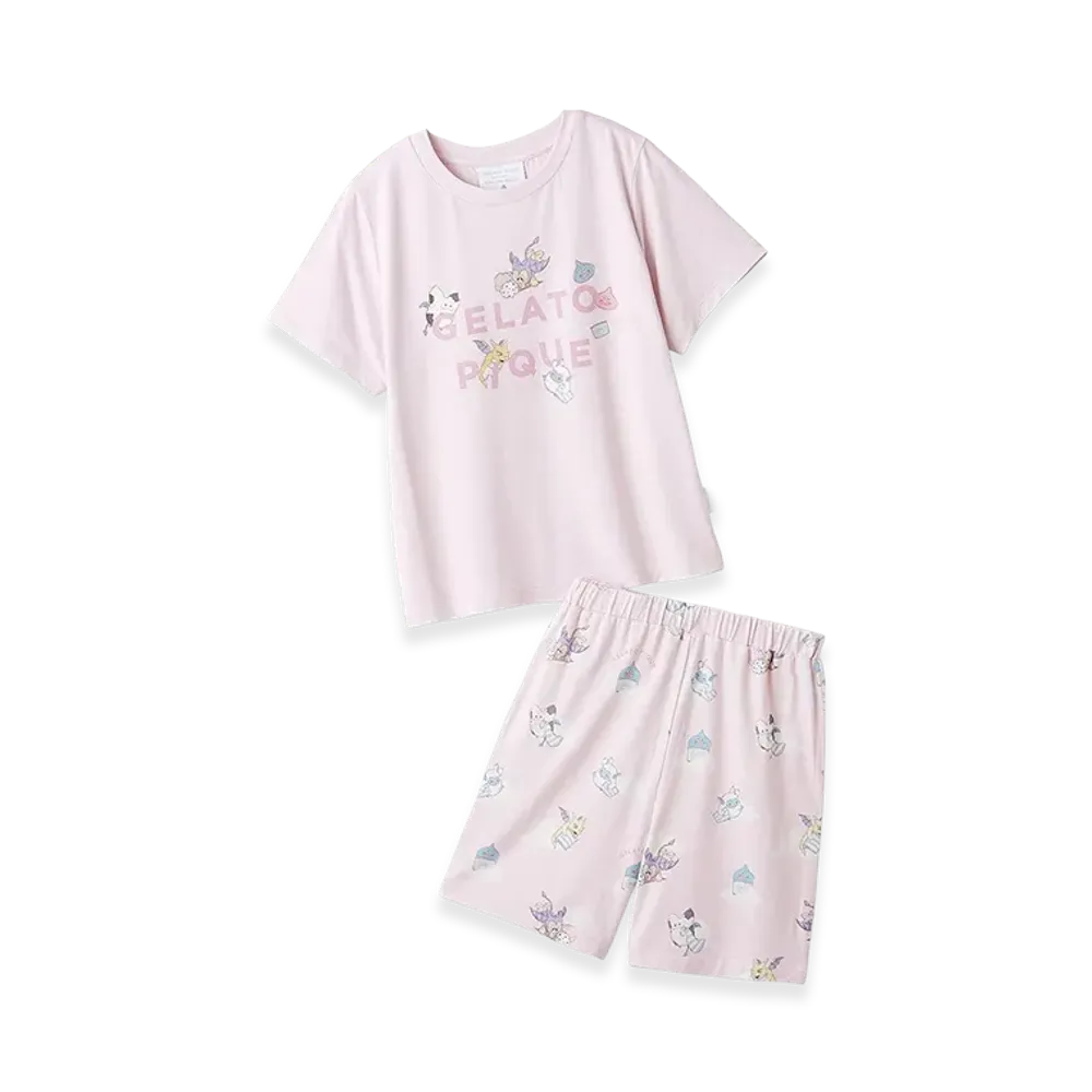 GELATO PIQUE x DRAGON QUEST Junior One Point T-Shirt & Allover Pattern Shorts Set "Pink"