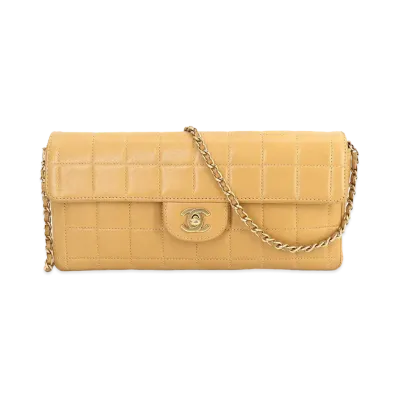 CHANEL East West Chocolate Bar Flap Chain Shoulder Lambskin "Beige"