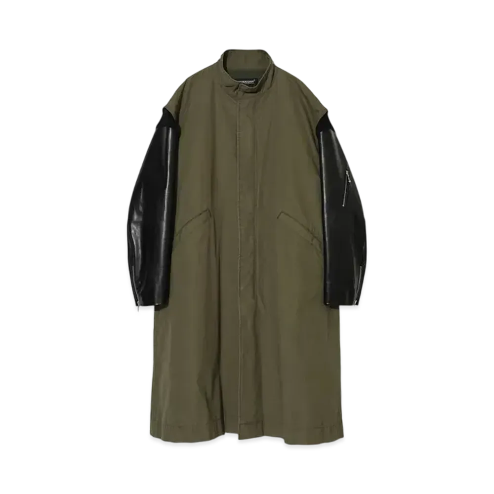 UNDERCOVER Leather Sleeve Cotton Mod Coat "Khaki"
